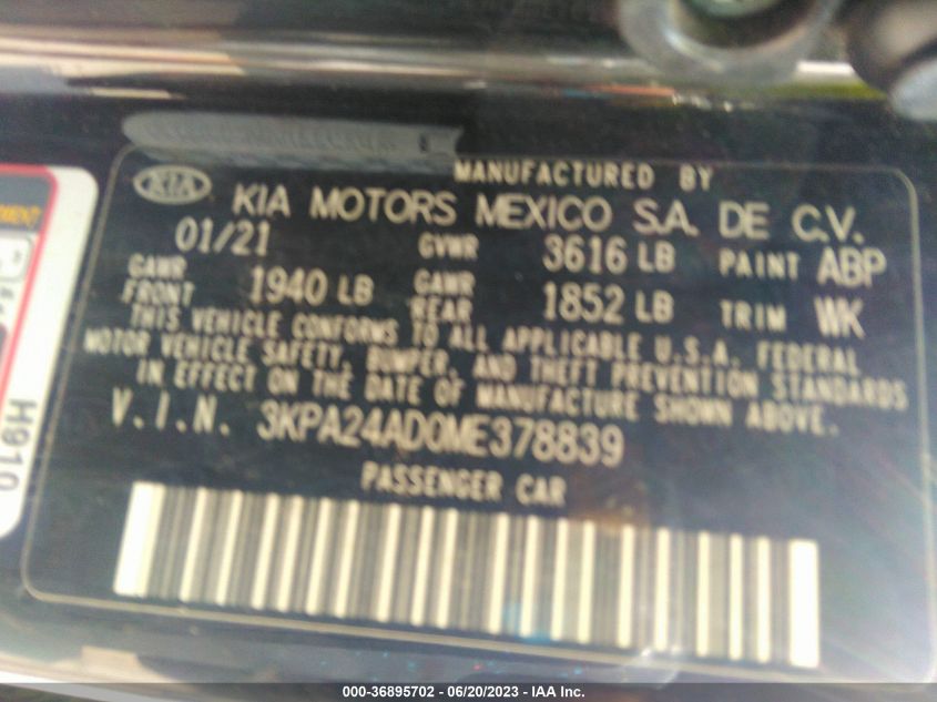 2021 KIA RIO LX - 3KPA24AD0ME378839