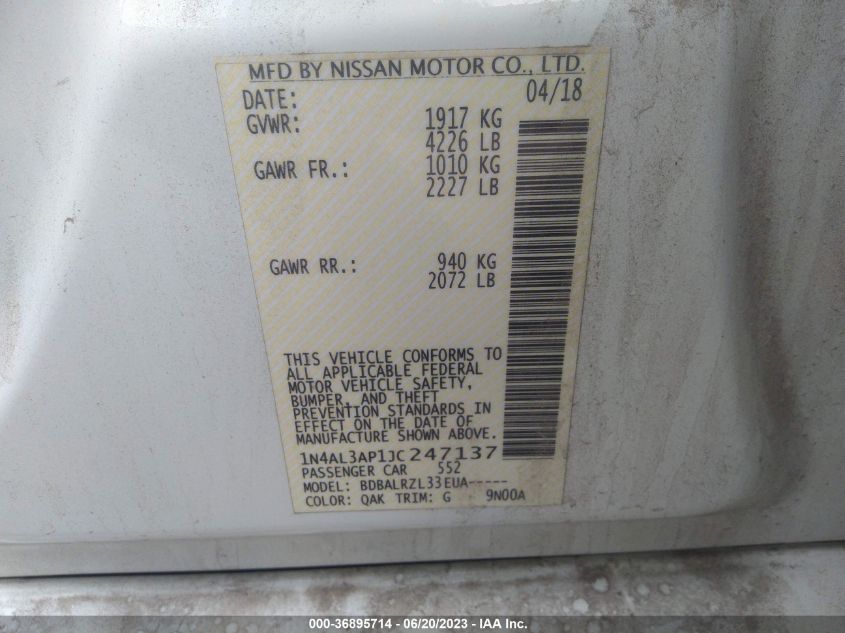 2018 NISSAN ALTIMA 2.5 SL - 1N4AL3AP1JC247137