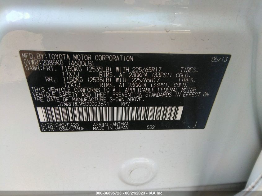 2013 TOYOTA RAV4 XLE - JTMRFREV5DD023691