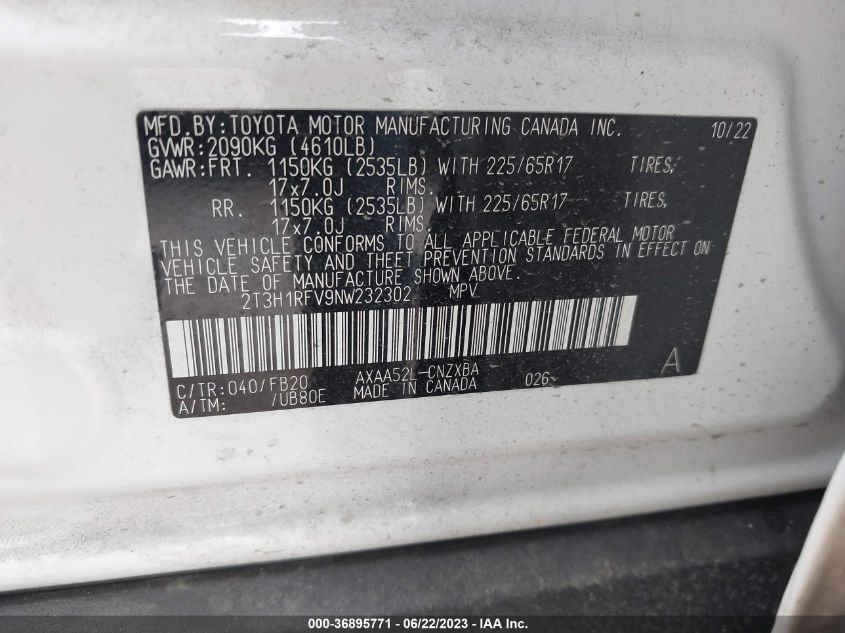 2022 TOYOTA RAV4 LE - 2T3H1RFV9NW232302