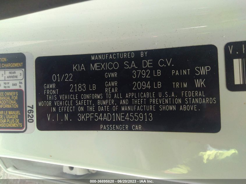 2022 KIA FORTE GT-LINE - 3KPF54AD1NE455913