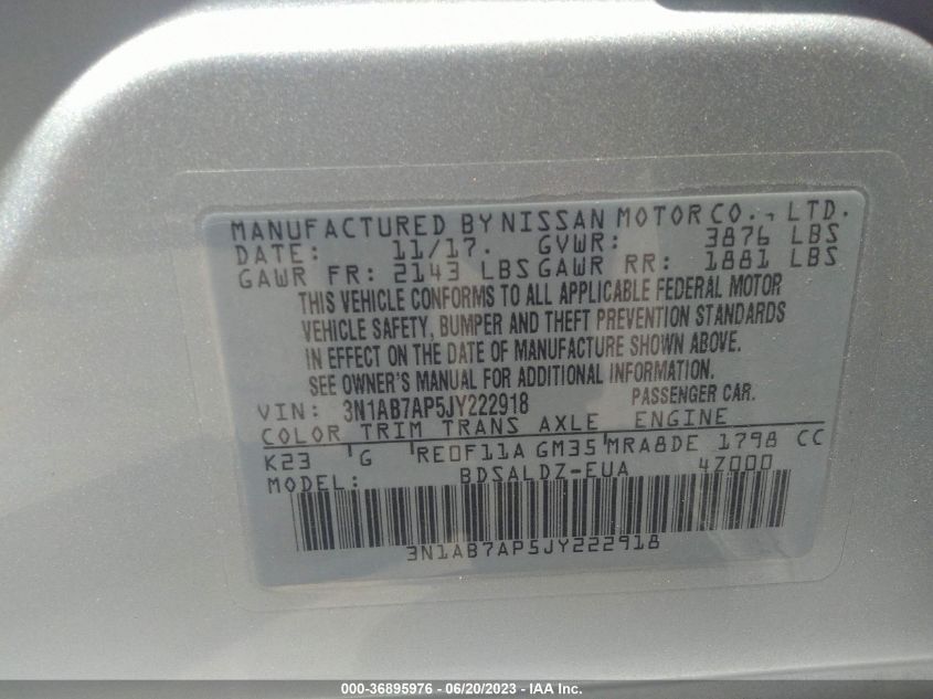 2018 NISSAN SENTRA SV - 3N1AB7AP5JY222918