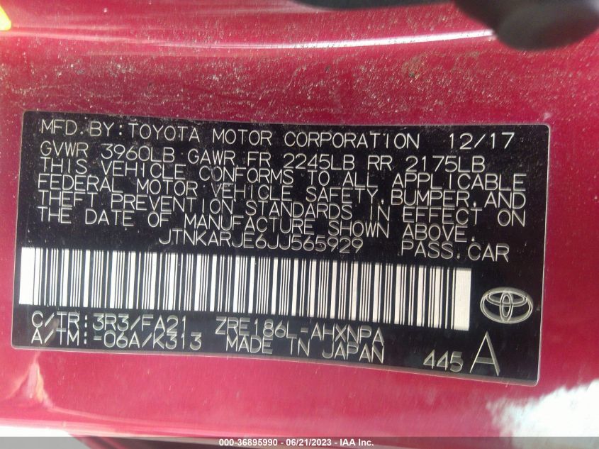 2018 TOYOTA COROLLA IM - JTNKARJE6JJ565929