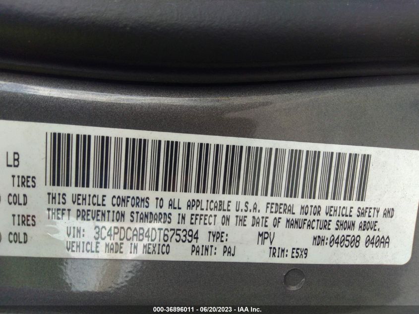2013 DODGE JOURNEY AMERICAN VALUE PKG - 3C4PDCAB4DT675394