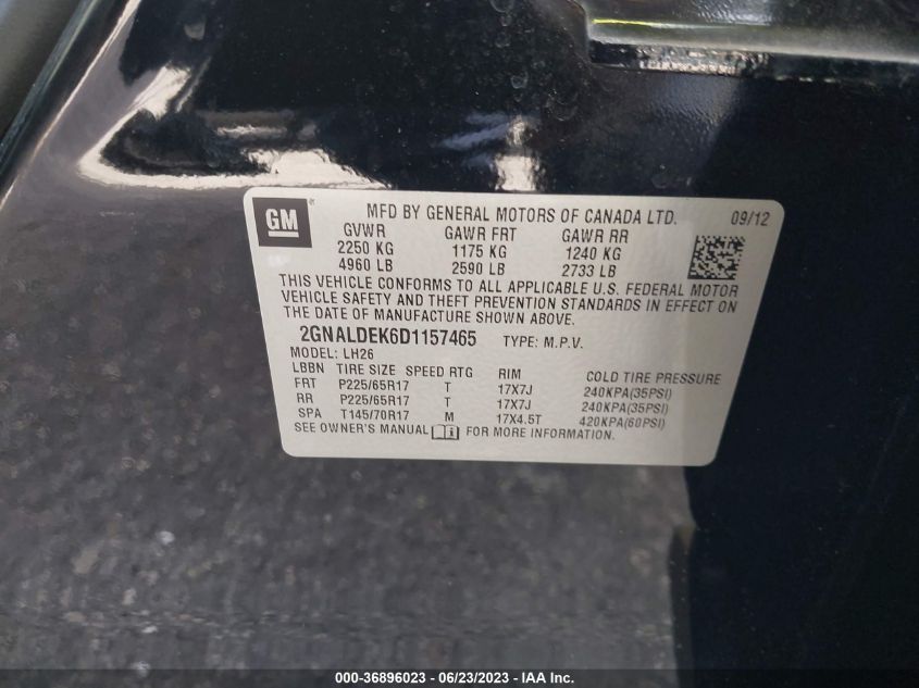2013 CHEVROLET EQUINOX LT - 2GNALDEK6D1157465