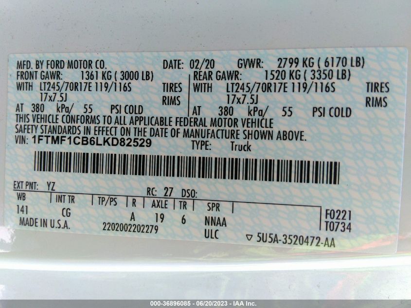 2020 FORD F-150 XL/XLT - 1FTMF1CB6LKD82529