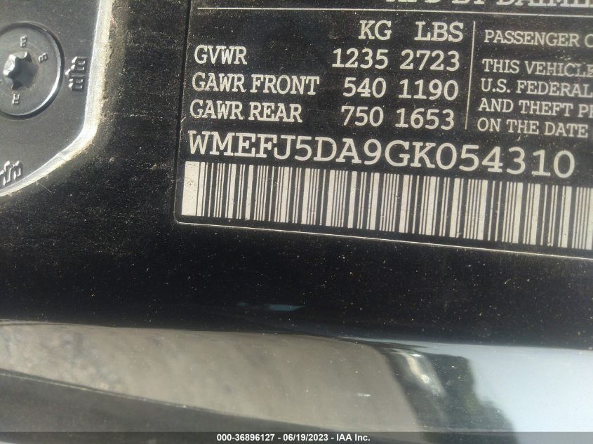 2016 SMART FORTWO PASSION/PURE/PRIME/PROXY - WMEFJ5DA9GK054310