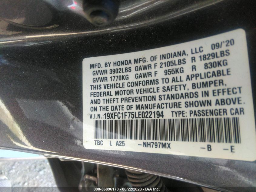 2020 HONDA CIVIC SEDAN EX-L - 19XFC1F75LE022194
