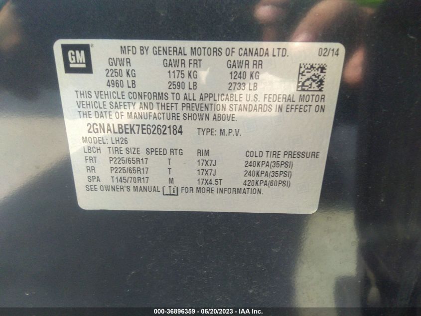 2014 CHEVROLET EQUINOX LT - 2GNALBEK7E6262184