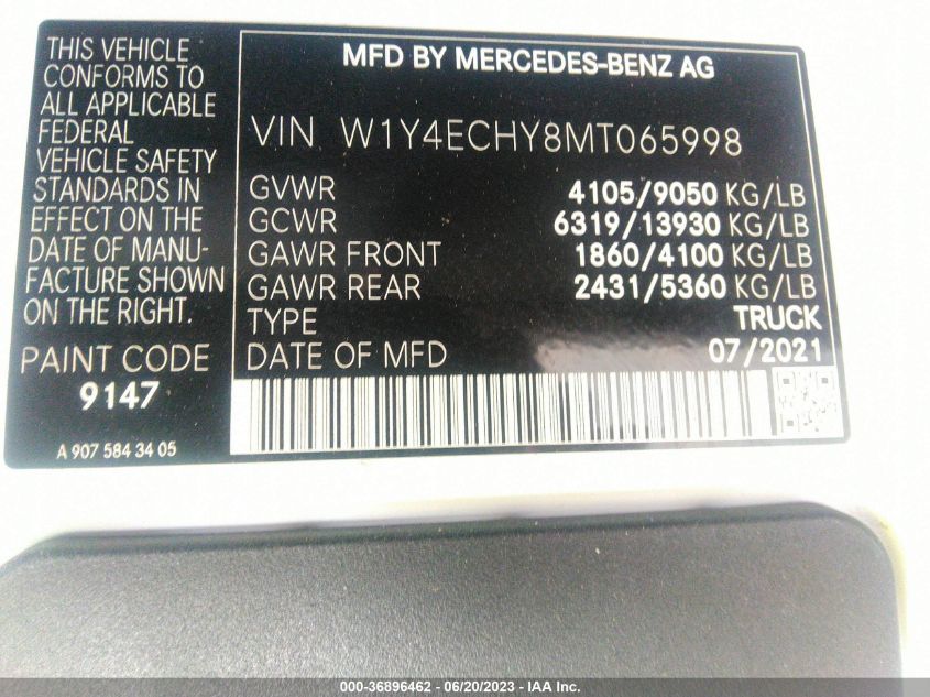 2021 MERCEDES-BENZ SPRINTER CARGO VAN W1Y4ECHY8MT065998