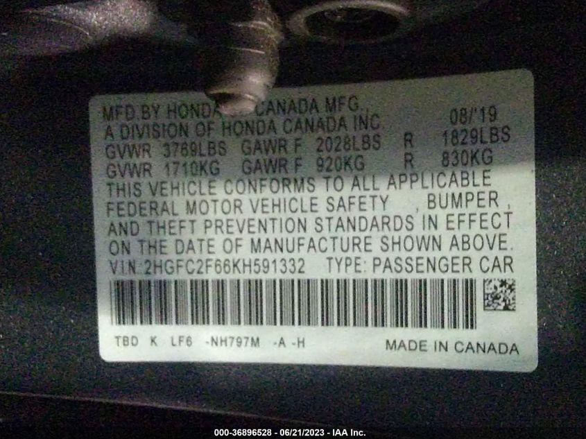 2019 HONDA CIVIC SEDAN LX - 2HGFC2F66KH591332
