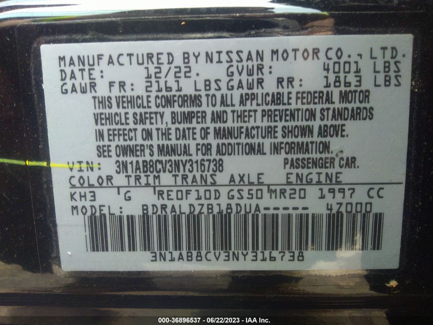 2022 NISSAN SENTRA SV - 3N1AB8CV3NY316738