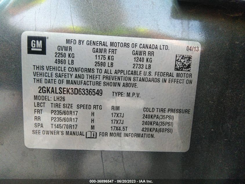 2013 GMC TERRAIN SLE - 2GKALSEK3D6336549