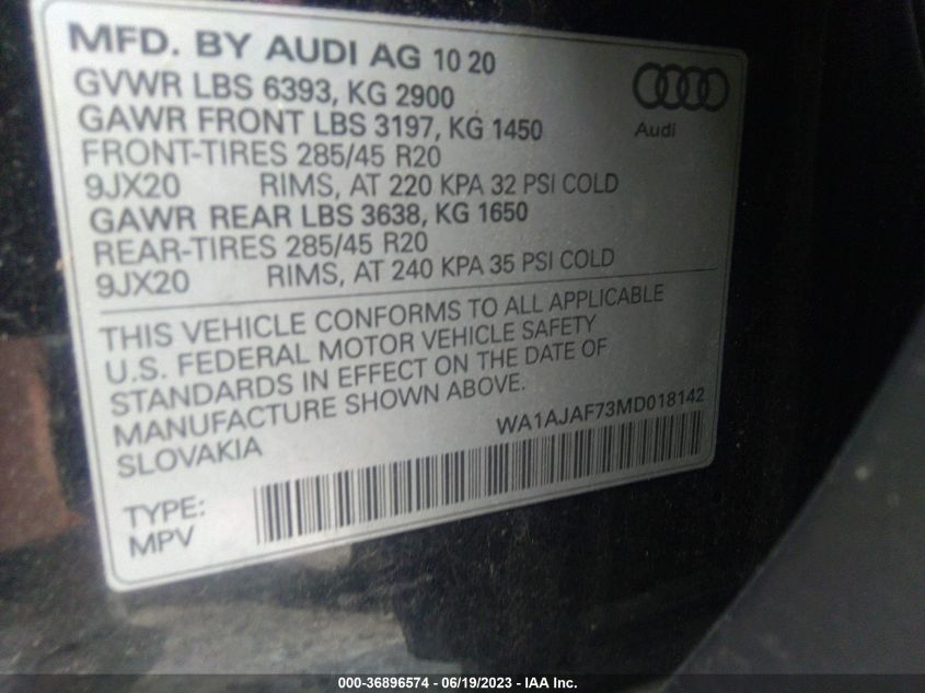 WA1AJAF73MD018142 2021 AUDI Q7, photo no. 9