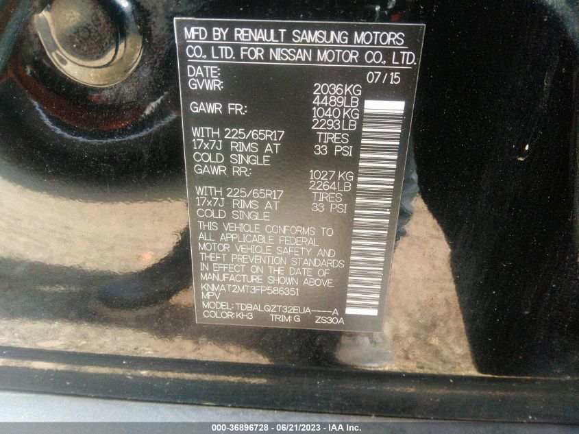 2015 NISSAN ROGUE SV - KNMAT2MT3FP586351