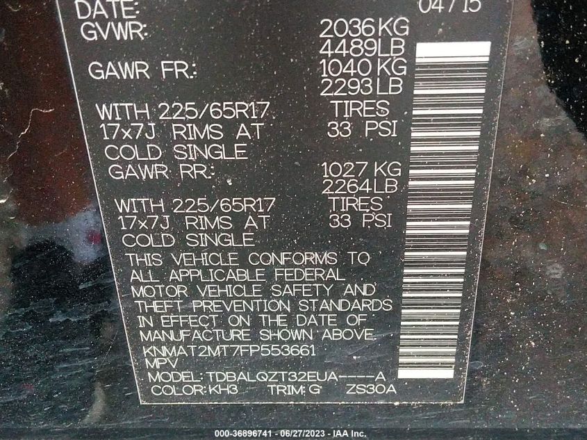 2015 NISSAN ROGUE SV - KNMAT2MT7FP553661