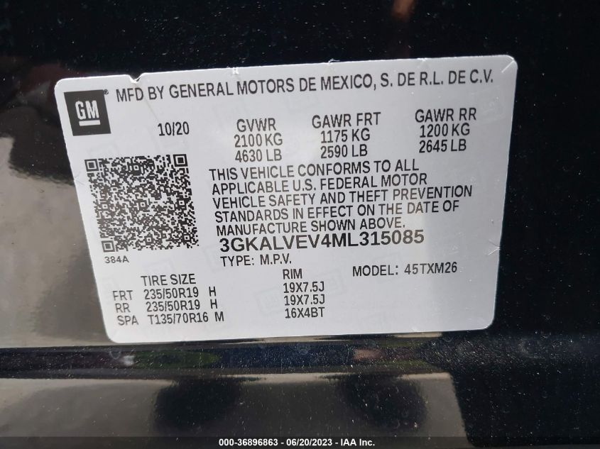 2021 GMC TERRAIN SLT - 3GKALVEV4ML315085
