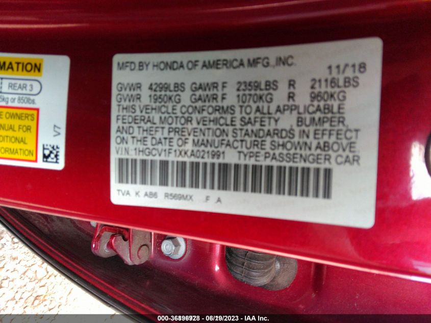 2019 HONDA ACCORD SEDAN LX 1.5T - 1HGCV1F1XKA021991