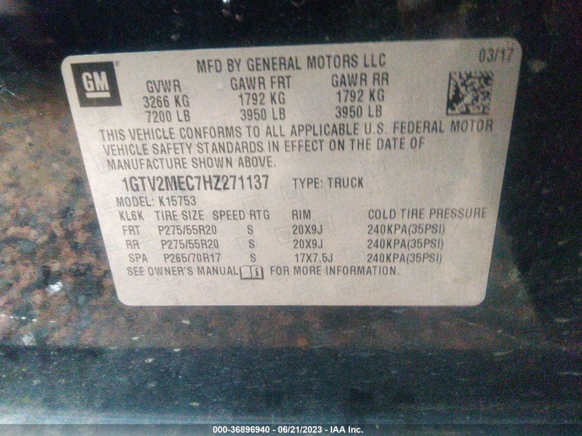 2017 GMC SIERRA 1500 SLE - 1GTV2MEC7HZ271137