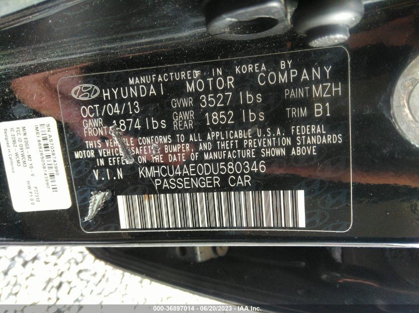 2013 HYUNDAI ACCENT GLS - KMHCU4AE0DU580346
