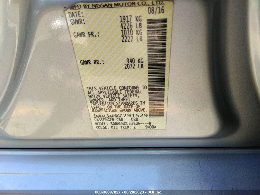 2016 NISSAN ALTIMA 2.5 SR - 1N4AL3AP6GC291529
