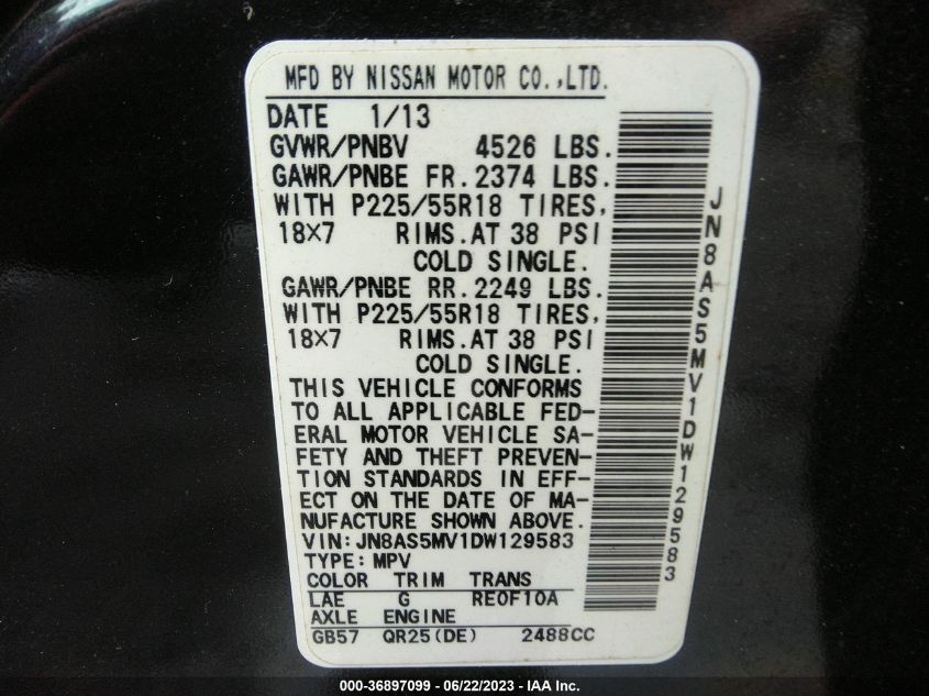 2013 NISSAN ROGUE SL - JN8AS5MV1DW129583