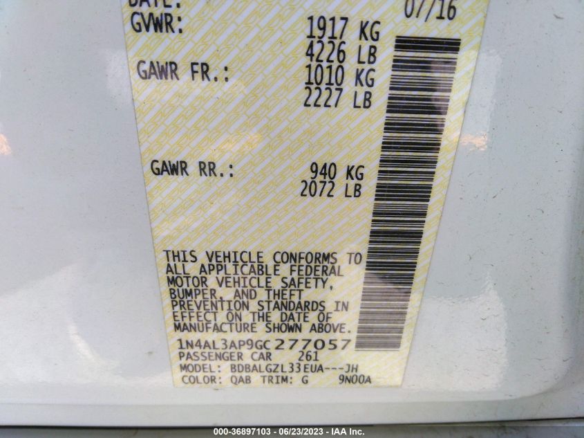 2016 NISSAN ALTIMA 2.5 S - 1N4AL3AP9GC277057