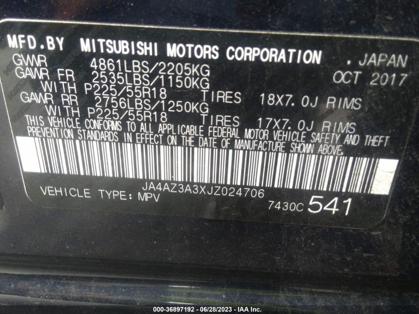 2018 MITSUBISHI OUTLANDER SE/SEL - JA4AZ3A3XJZ024706