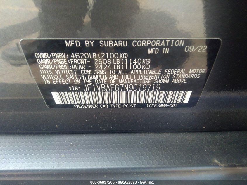 2022 SUBARU WRX PREMIUM - JF1VBAF67N9019719