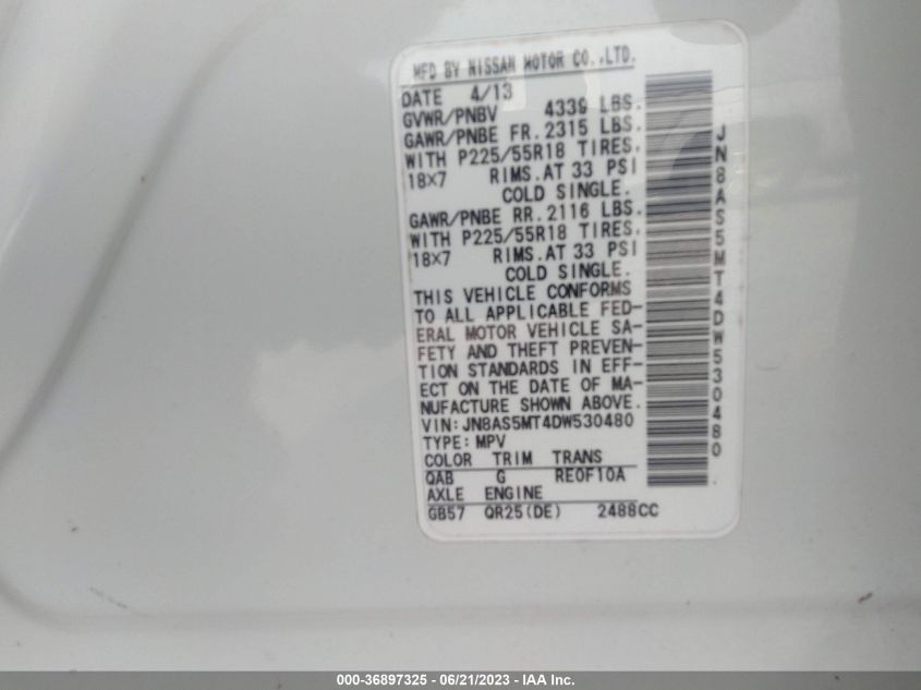 2013 NISSAN ROGUE SL - JN8AS5MT4DW530480