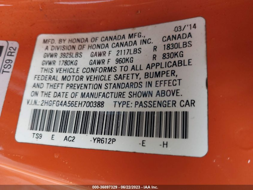 2014 HONDA CIVIC COUPE SI - 2HGFG4A56EH700388