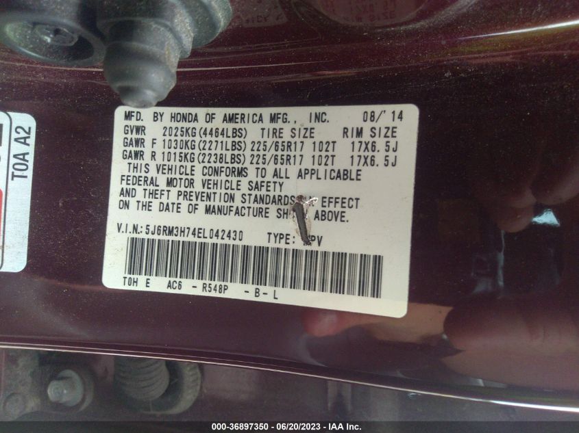 2014 HONDA CR-V EXL - 5J6RM3H74EL042430
