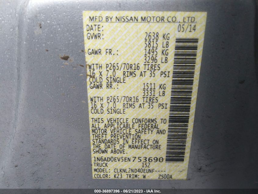2014 NISSAN FRONTIER SV - 1N6AD0EV5EN753690