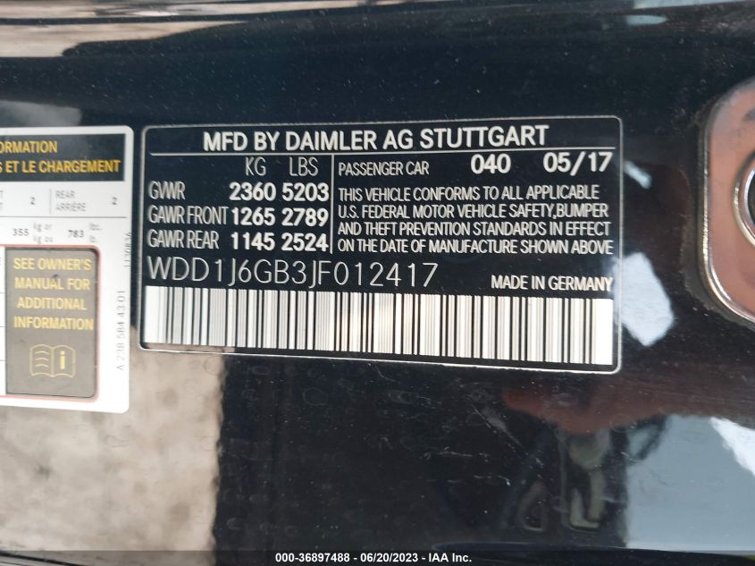 2018 MERCEDES-BENZ E-CLASS E 400 - WDD1J6GB3JF012417