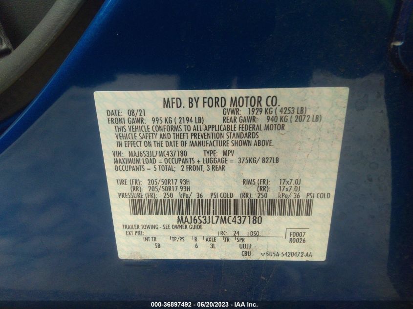 2021 FORD ECOSPORT SES - MAJ6S3JL7MC437180