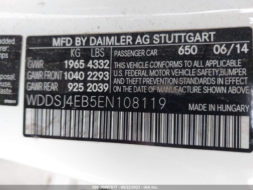 2014 MERCEDES-BENZ CLA-CLASS CLA 250 WDDSJ4EB5EN108119