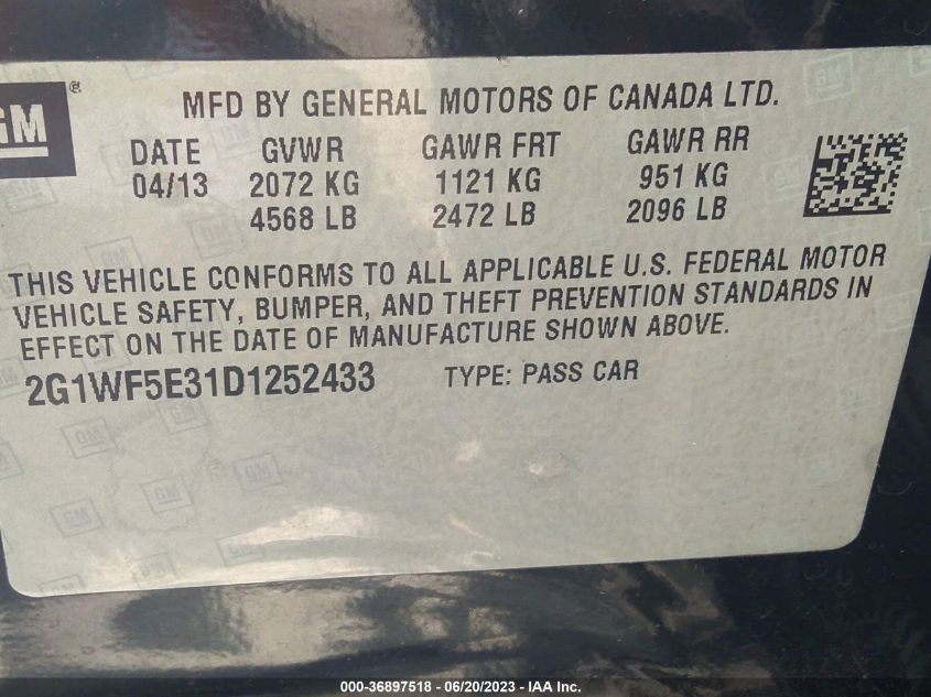 2013 CHEVROLET IMPALA LS - 2G1WF5E31D1252433