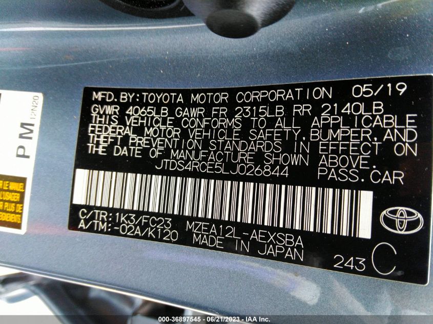 2020 TOYOTA COROLLA SE/NIGHTSHADE - JTDS4RCE5LJ026844