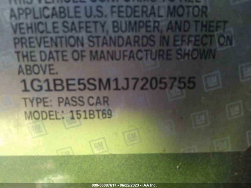 2018 CHEVROLET CRUZE LT - 1G1BE5SM1J7205755