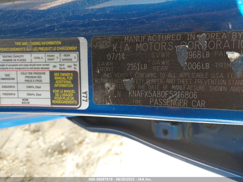 2015 KIA FORTE 5-DOOR EX - KNAFX5A80F5316806