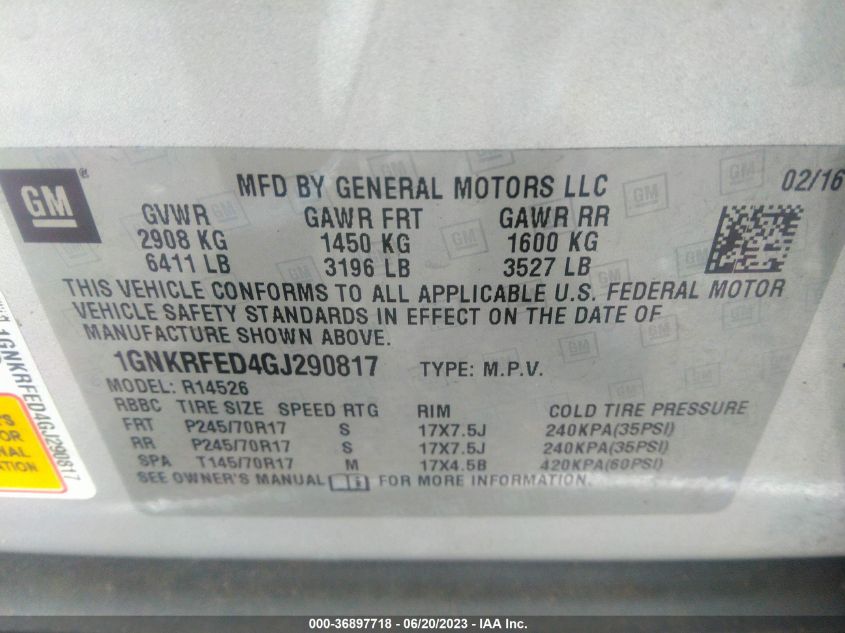 2016 CHEVROLET TRAVERSE LS - 1GNKRFED4GJ290817