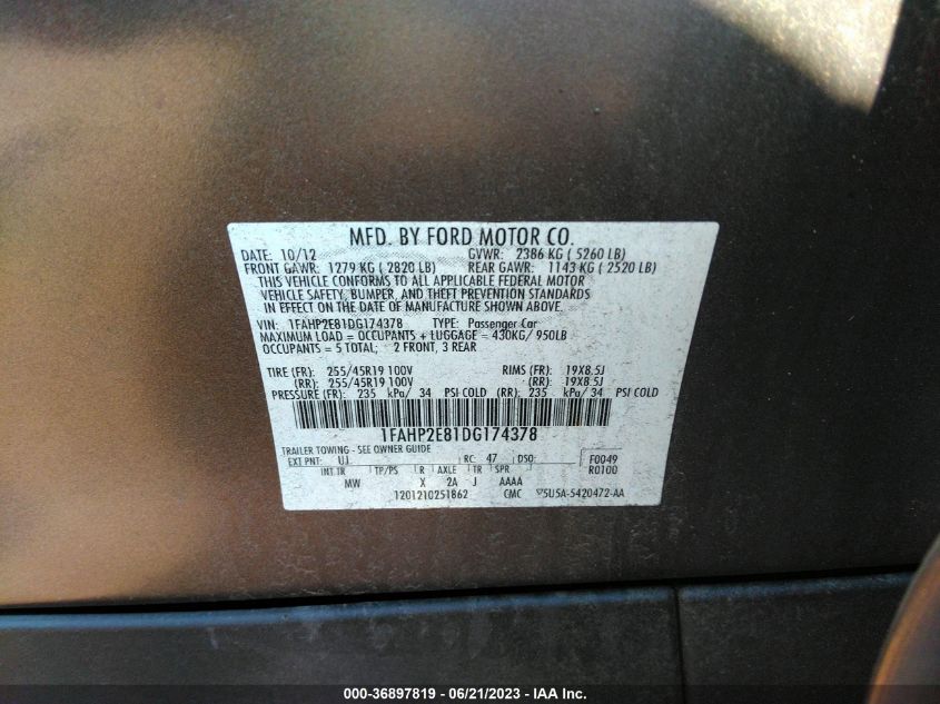 2013 FORD TAURUS SEL - 1FAHP2E81DG174378