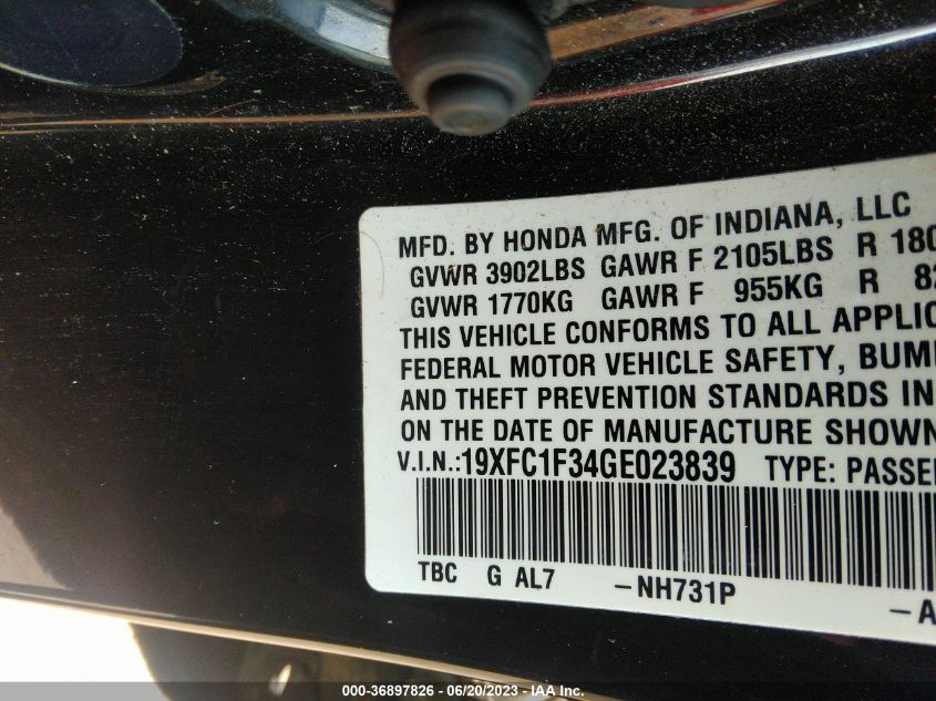 2016 HONDA CIVIC SEDAN EX-T - 19XFC1F34GE023839