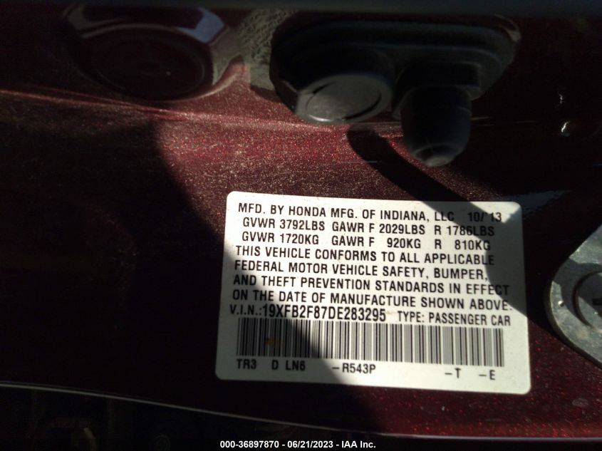 2013 HONDA CIVIC SDN EX - 19XFB2F87DE283295