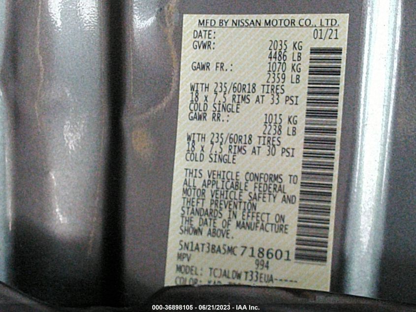 2021 NISSAN ROGUE SV - 5N1AT3BA5MC718601