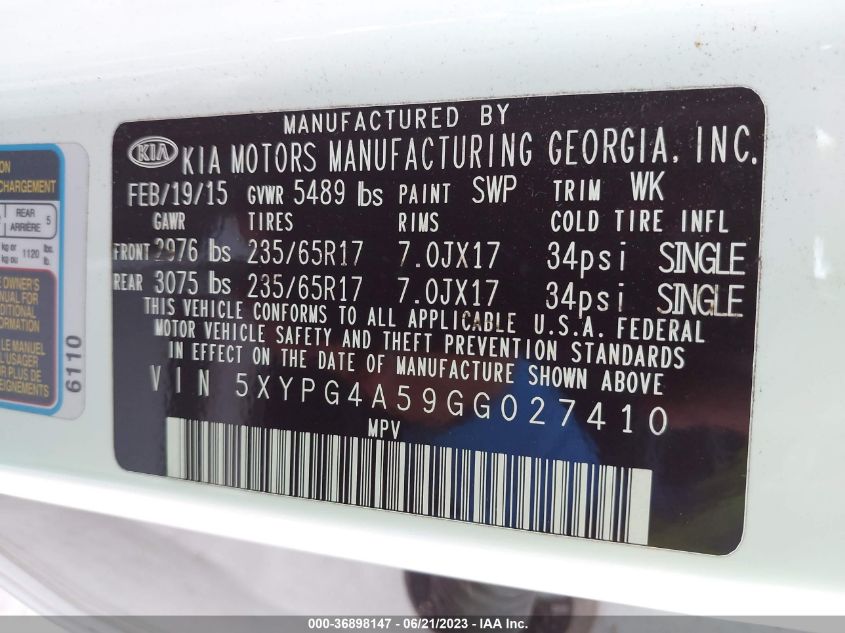 2016 KIA SORENTO LX/L - 5XYPG4A59GG027410