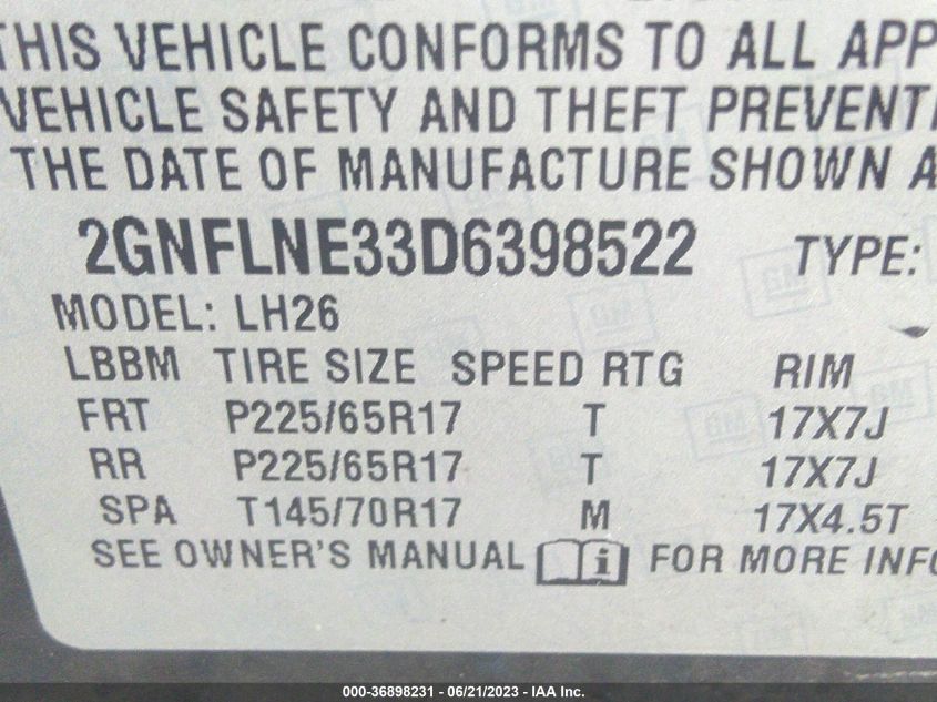 2013 CHEVROLET EQUINOX LT - 2GNFLNE33D6398522