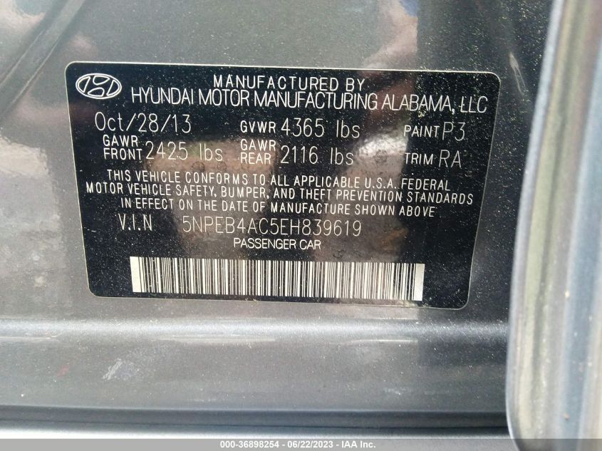 2014 HYUNDAI SONATA GLS - 5NPEB4AC5EH839619