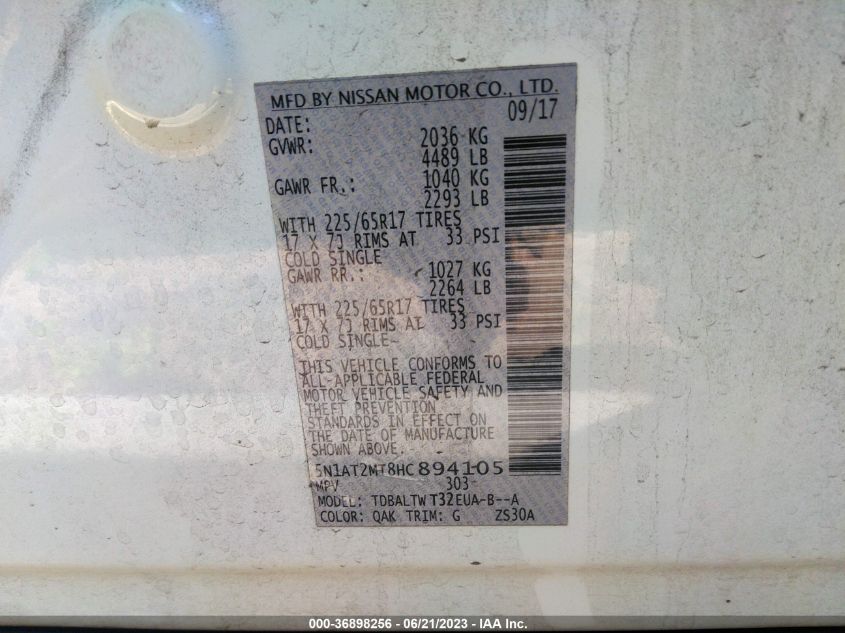 2017 NISSAN ROGUE SV - 5N1AT2MT8HC894105