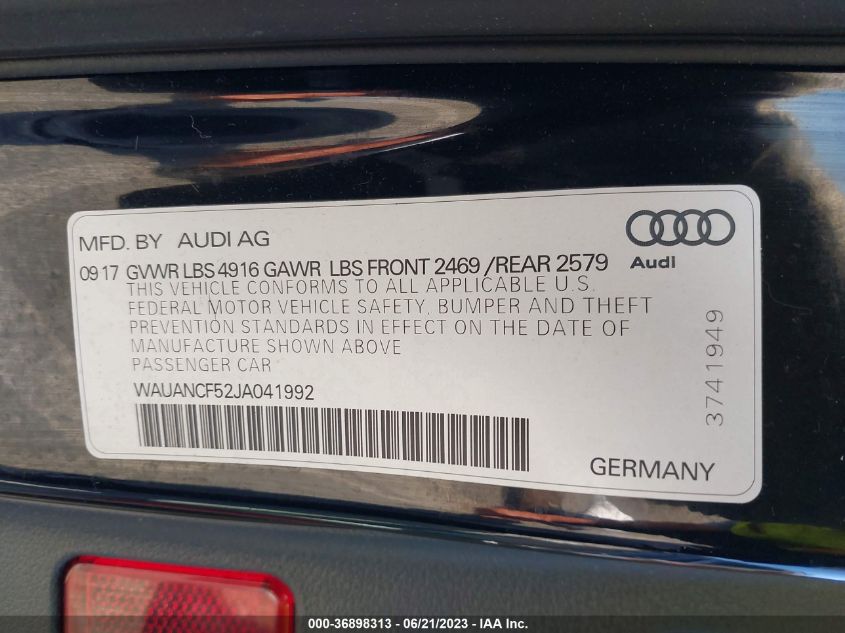 2018 AUDI A5 SPORTBACK PREMIUM - WAUANCF52JA041992